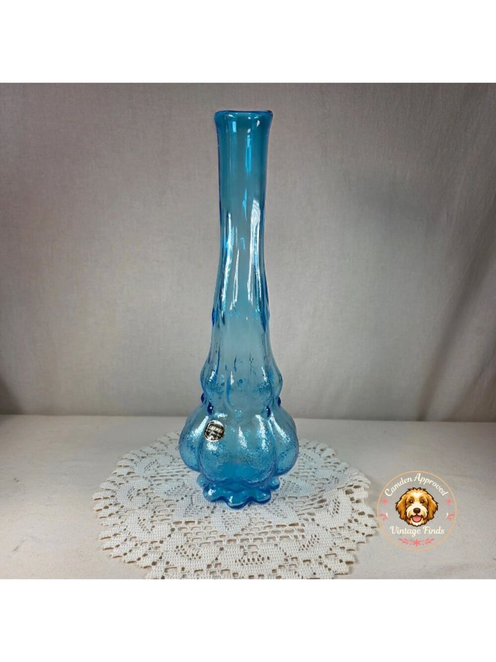 Kanawha Handcrafted Aqua Glass Swung Vase Petal Design 14" MCM Dunbar WV